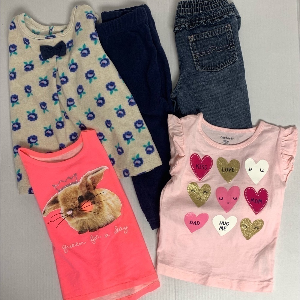 Lot of 5 Girls Size 18M Long Sleeve Tops Jeans Pants Floral Bunny Hearts